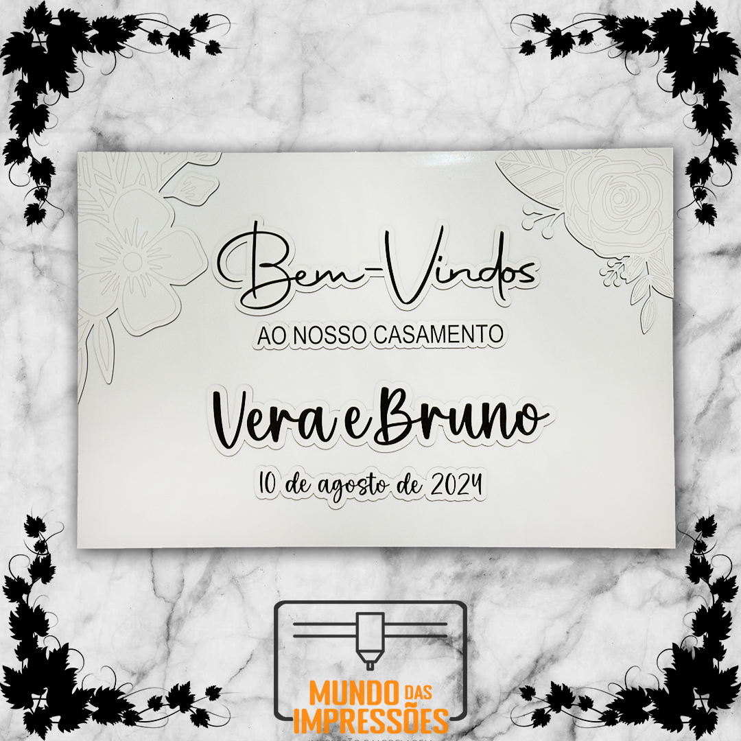 Placa Bem-Vindos Casamento Personalizado Madeira - Mundo das Impressões