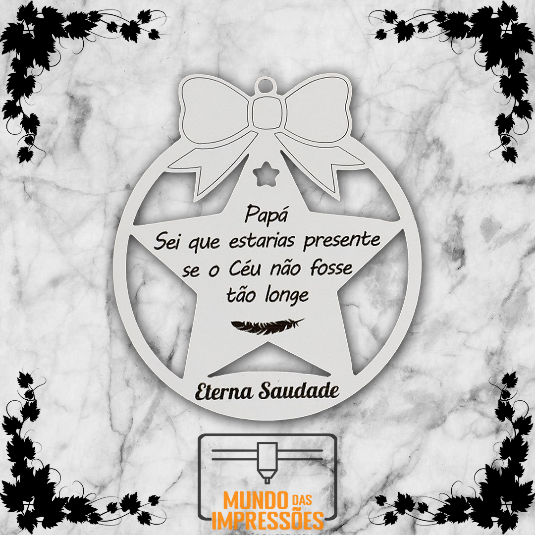 Bola de Natal Personalizada em Madeira - 'Eterna Saudade' - Mundo das Impressões