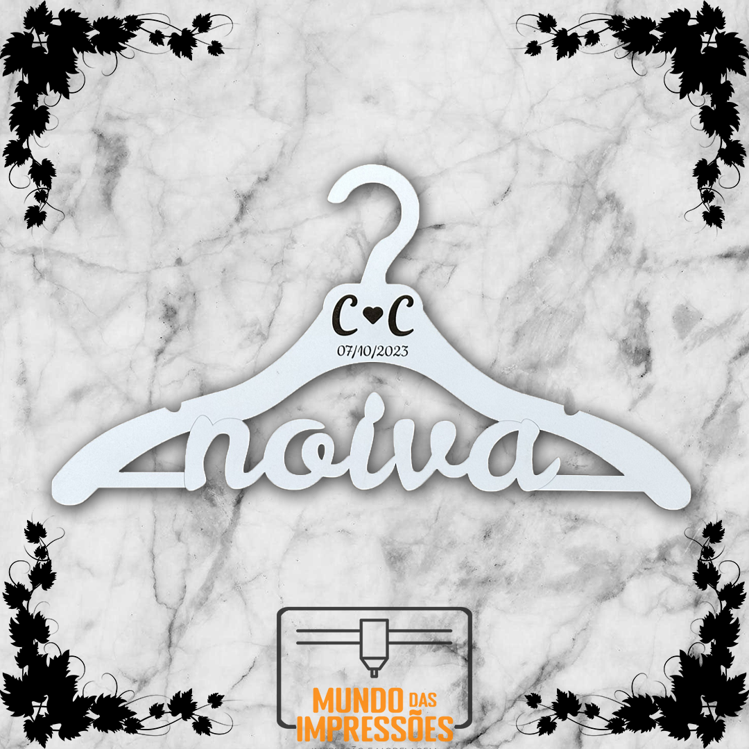 Cabide de Casamento Personalizado em Madeira - Noiva/Noivo Iniciais e Data - Mundo das Impressões