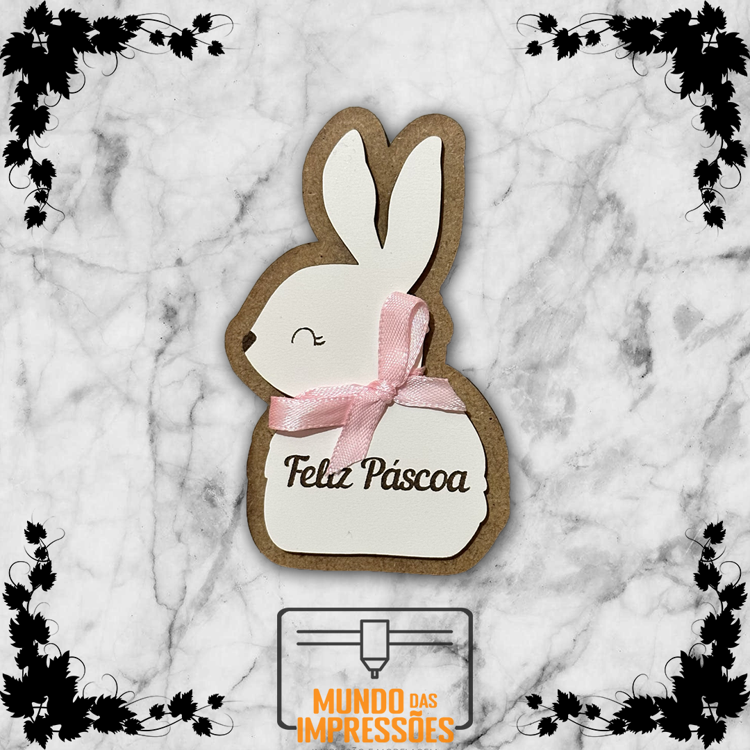 Coelho de Páscoa Personalizado em Madeira - 'Feliz Páscoa' - Mundo das Impressões