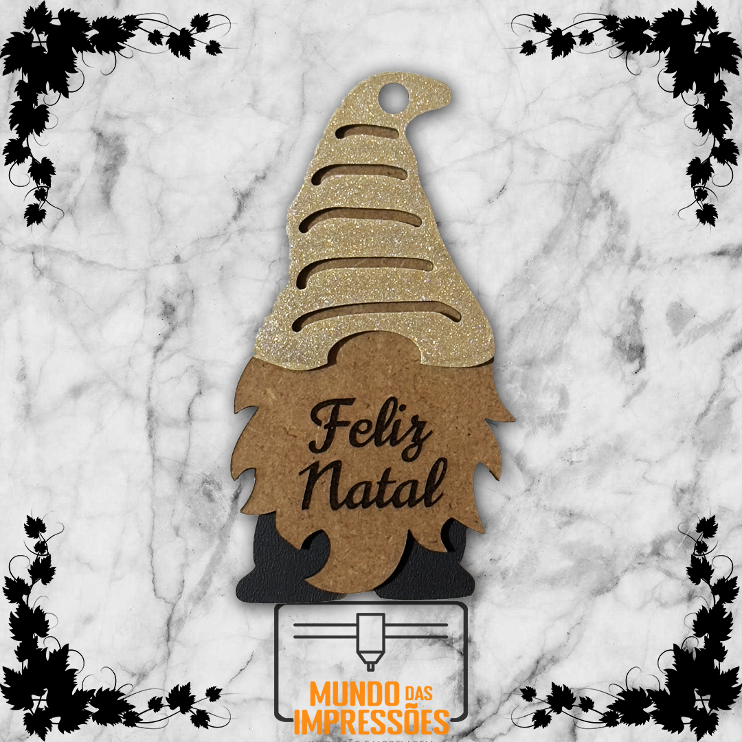 Enfeite de Natal Personalizado em Madeira - Gnomo com Nome - Mundo das Impressões