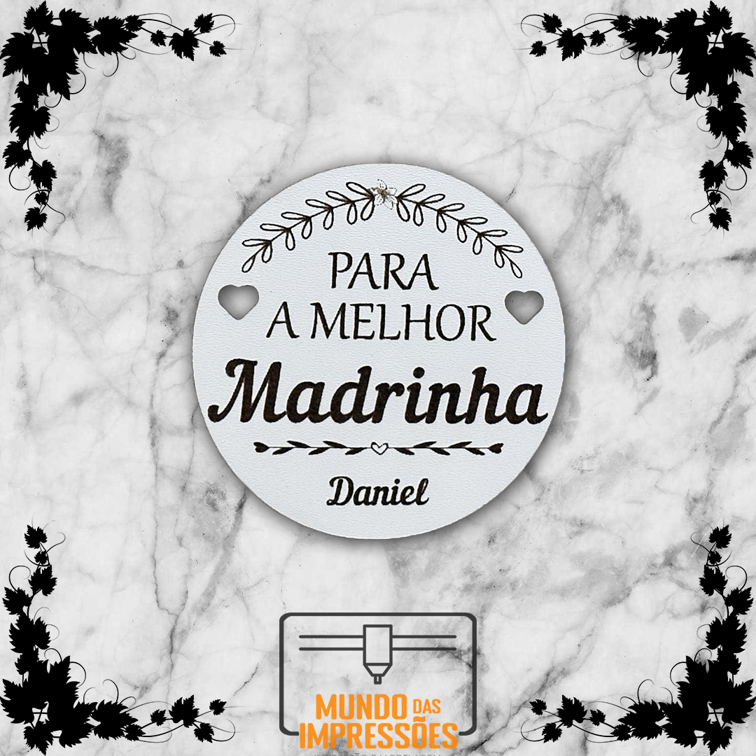 Lembrança para Madrinha/Padrinho Personalizada em Madeira - Redondo com Nome - Mundo das Impressões