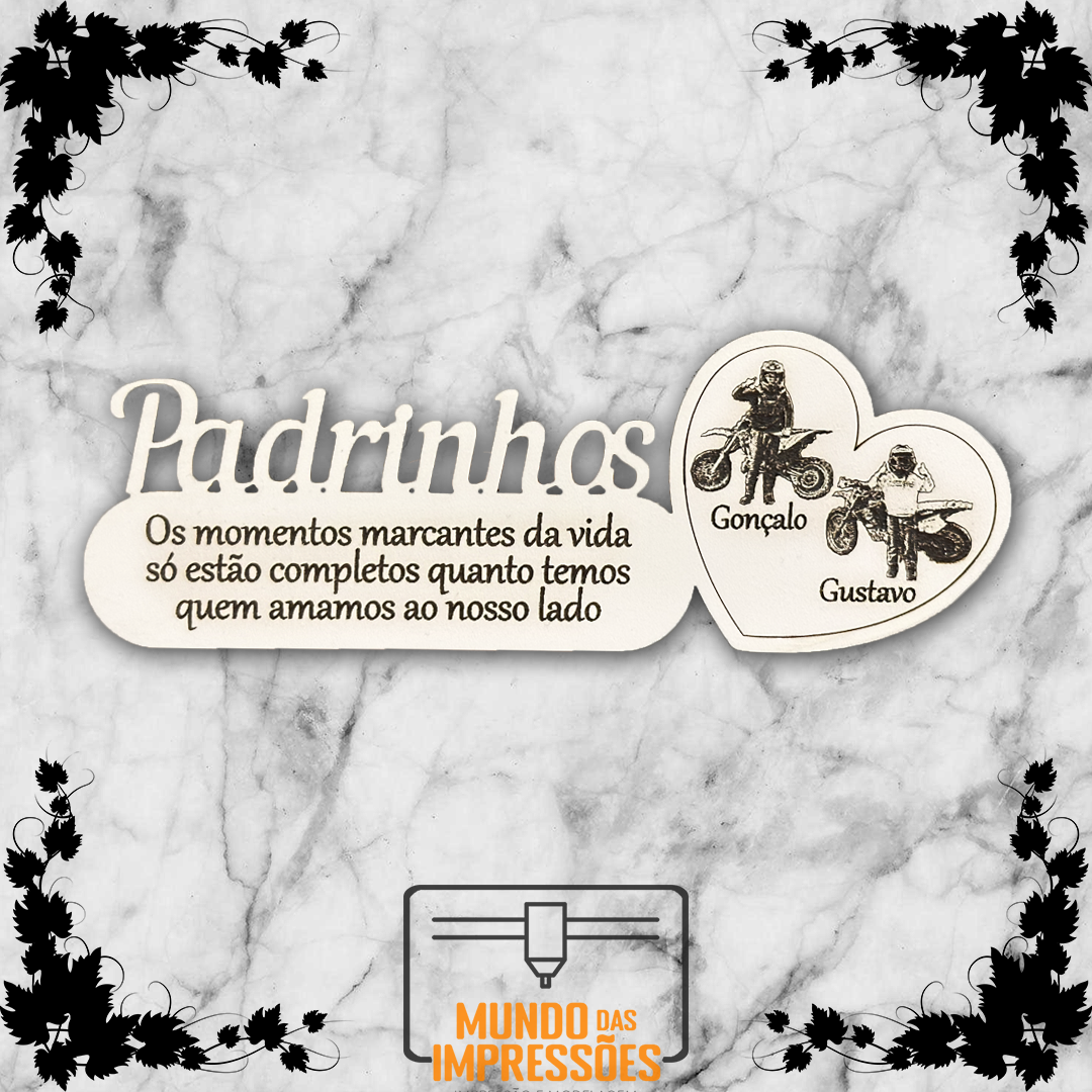 Lembrança para Padrinhos Personalizada em Madeira - Com Fotografia e Frase - Mundo das Impressões