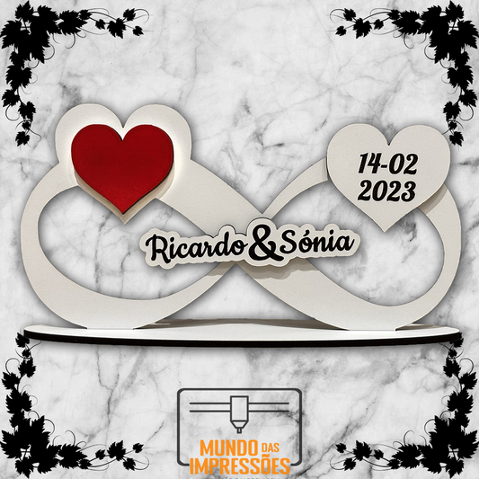 Placa Infinito Personalizada em Madeira - Com Nomes e Data - Mundo das Impressões