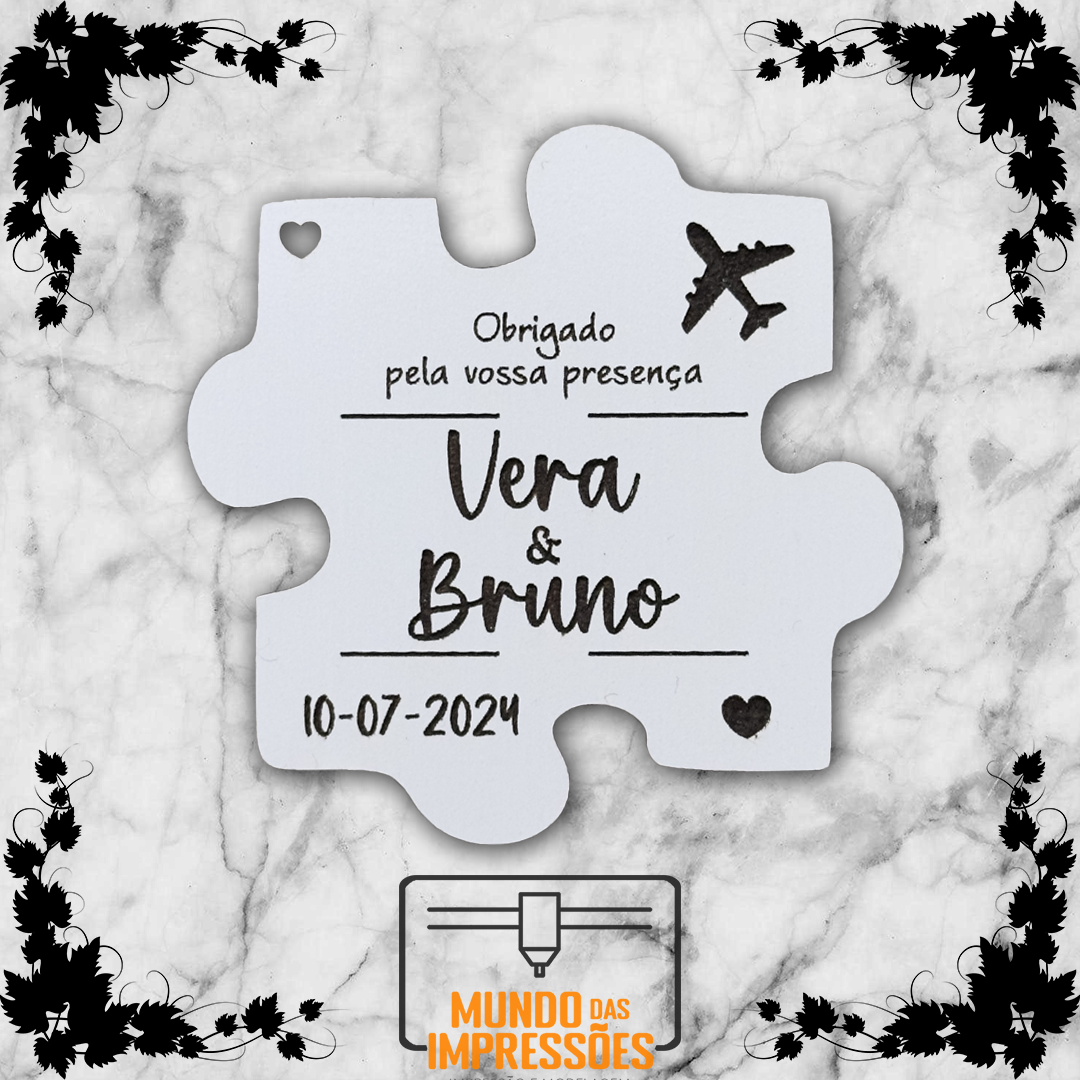 Lembrança de Casamento Personalizada em Madeira - Puzzle Viagem - Mundo das Impressões