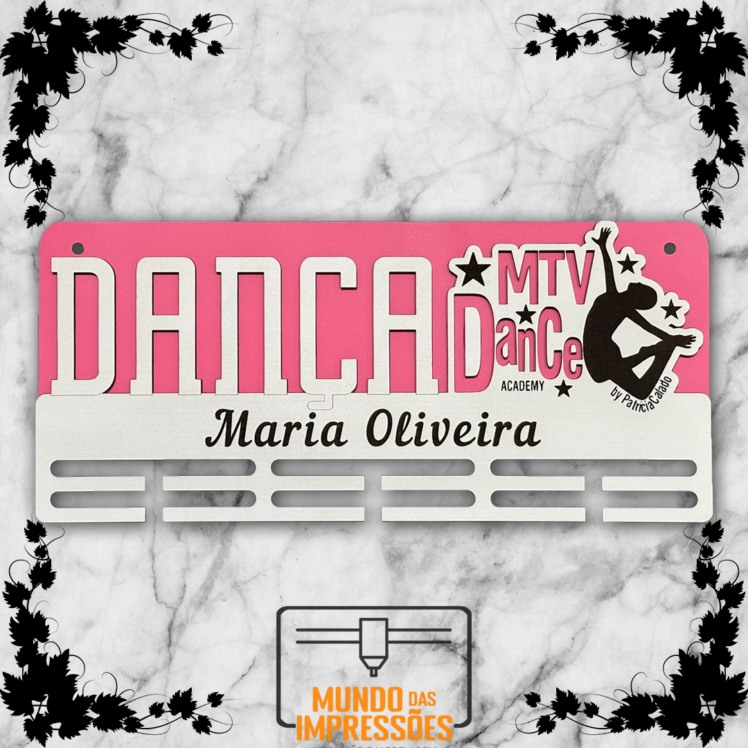 Medalheiro Personalizado em Madeira - Tema Dança com Nome e Figura - Mundo das Impressões