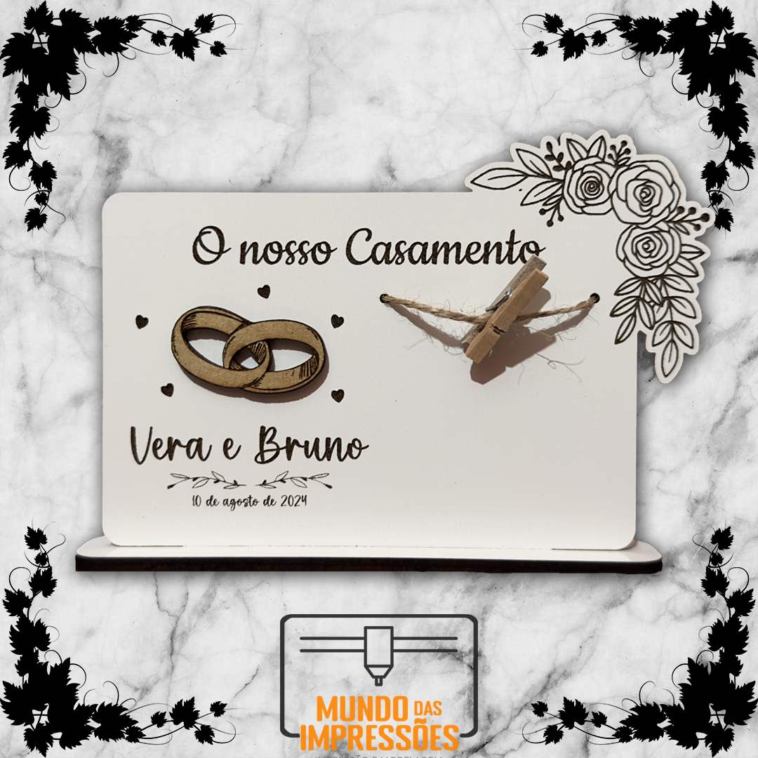 Lembrança de Casamento Personalizada em Madeira - Mini Moldura - Mundo das Impressões