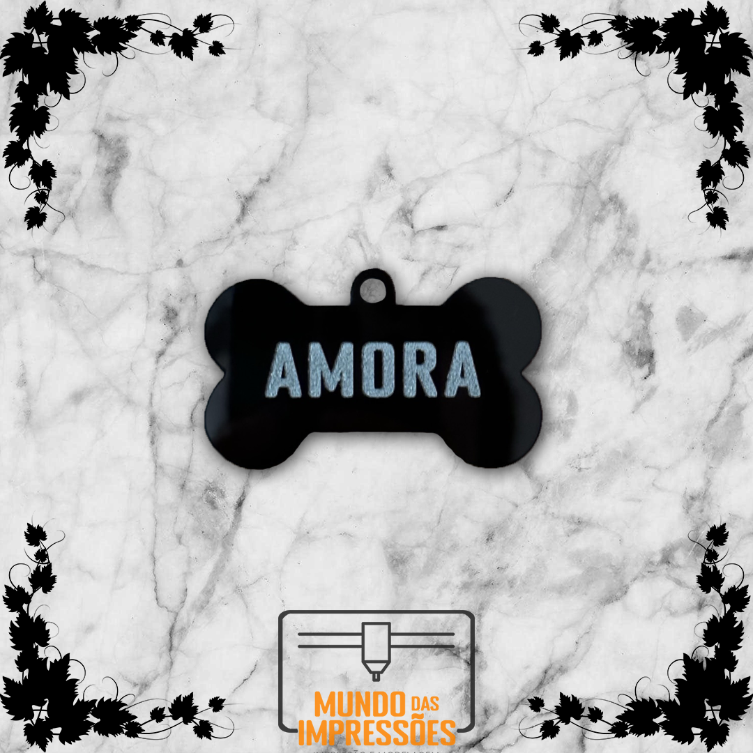Placa de Identificação Animal Personalizada em Madeira - Osso - Mundo das Impressões