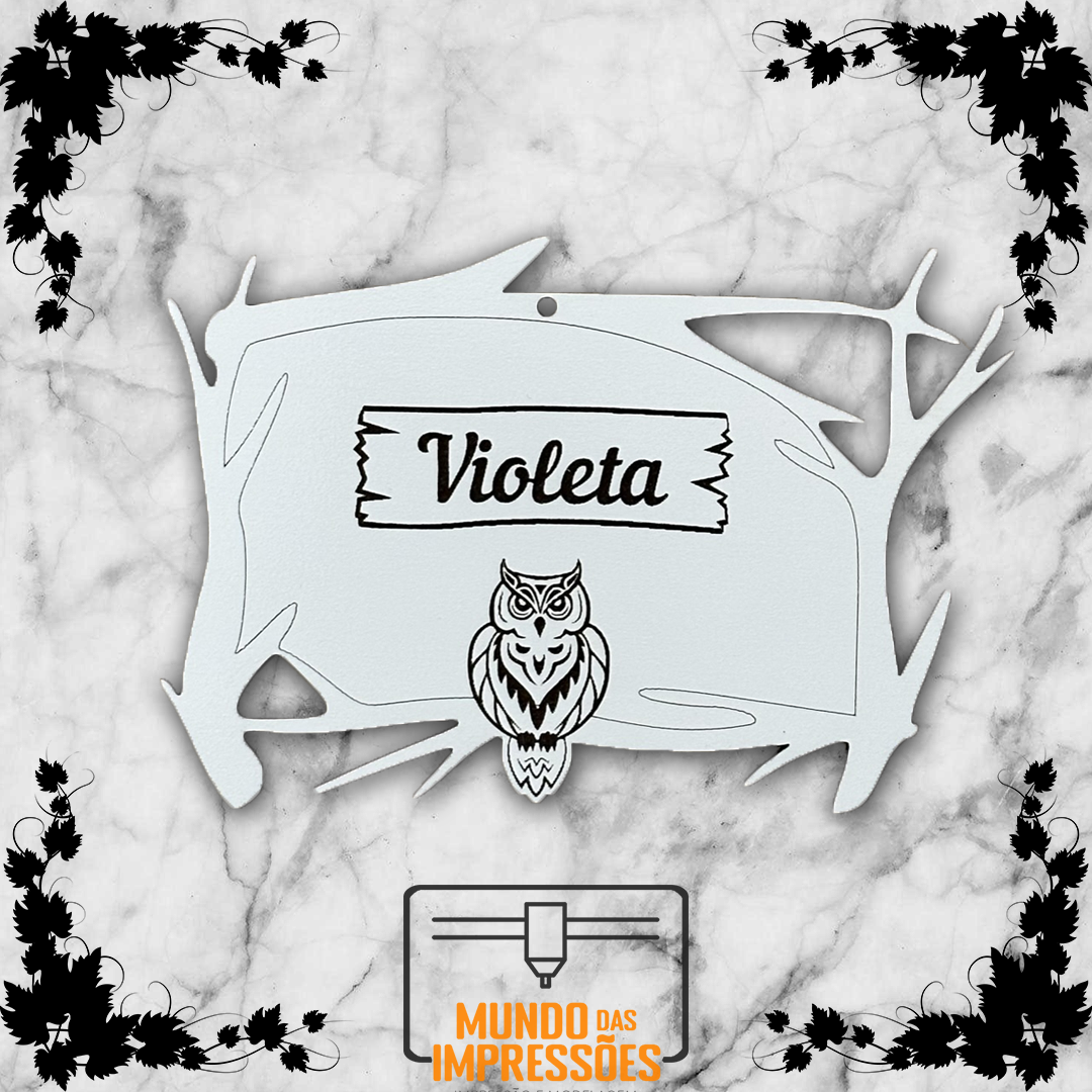 Placa de Identificação Animal Personalizada em Madeira - Coruja - Mundo das Impressões