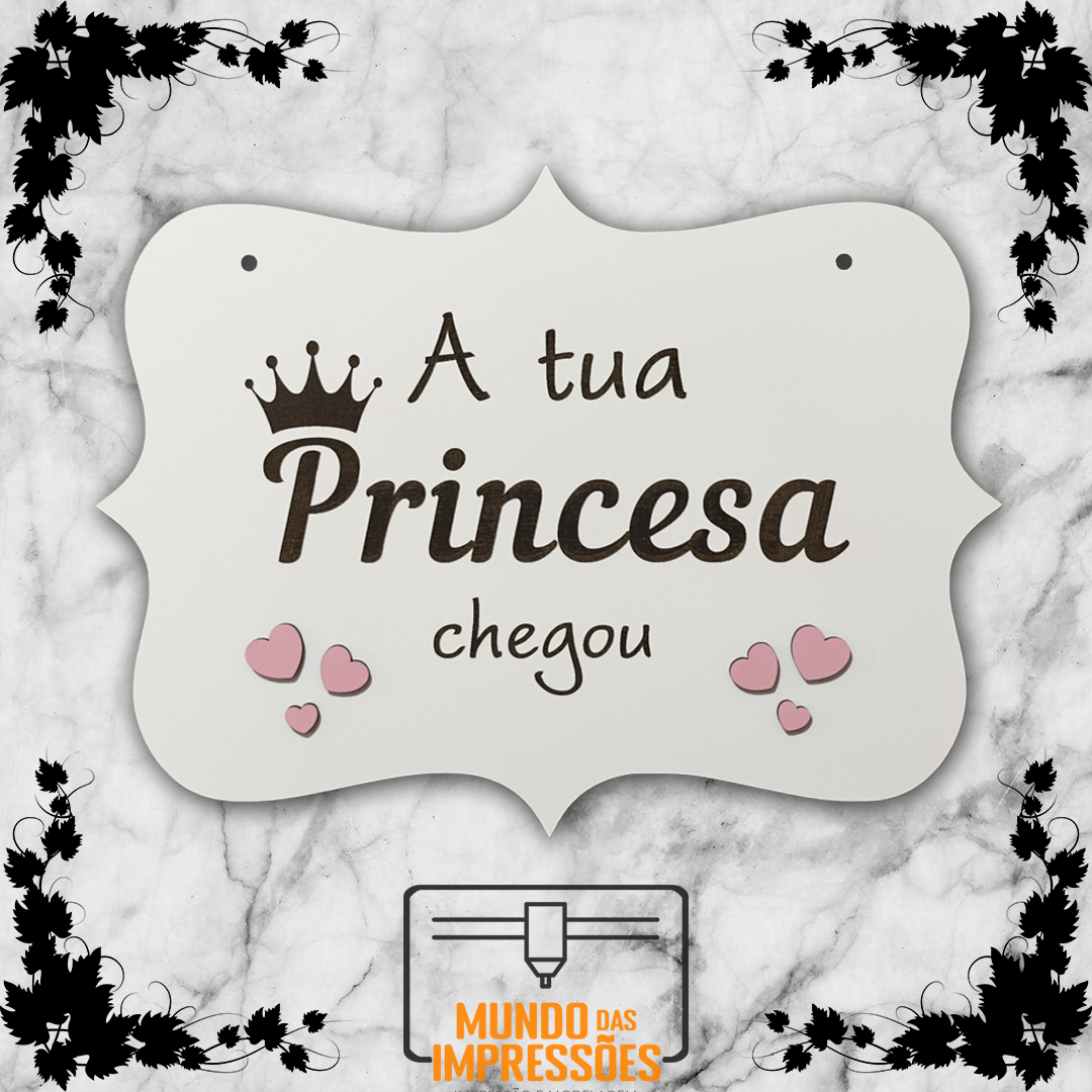 Placa Entrada na Igreja Casamento Personalizado em Madeira - 'A Tua Princesa Chegou' - Mundo das Impressões