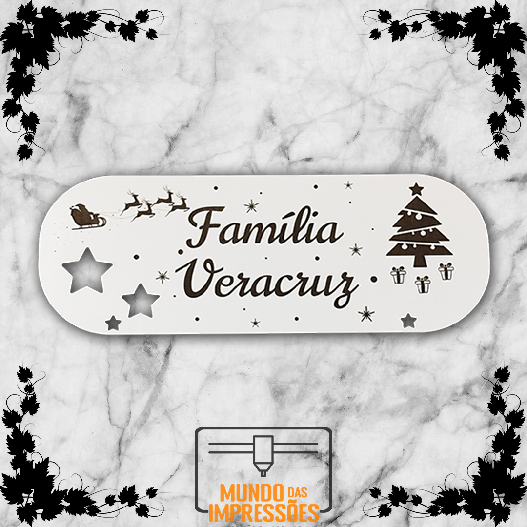 Placa de Natal Personalizada em Madeira - Família - Mundo das Impressões