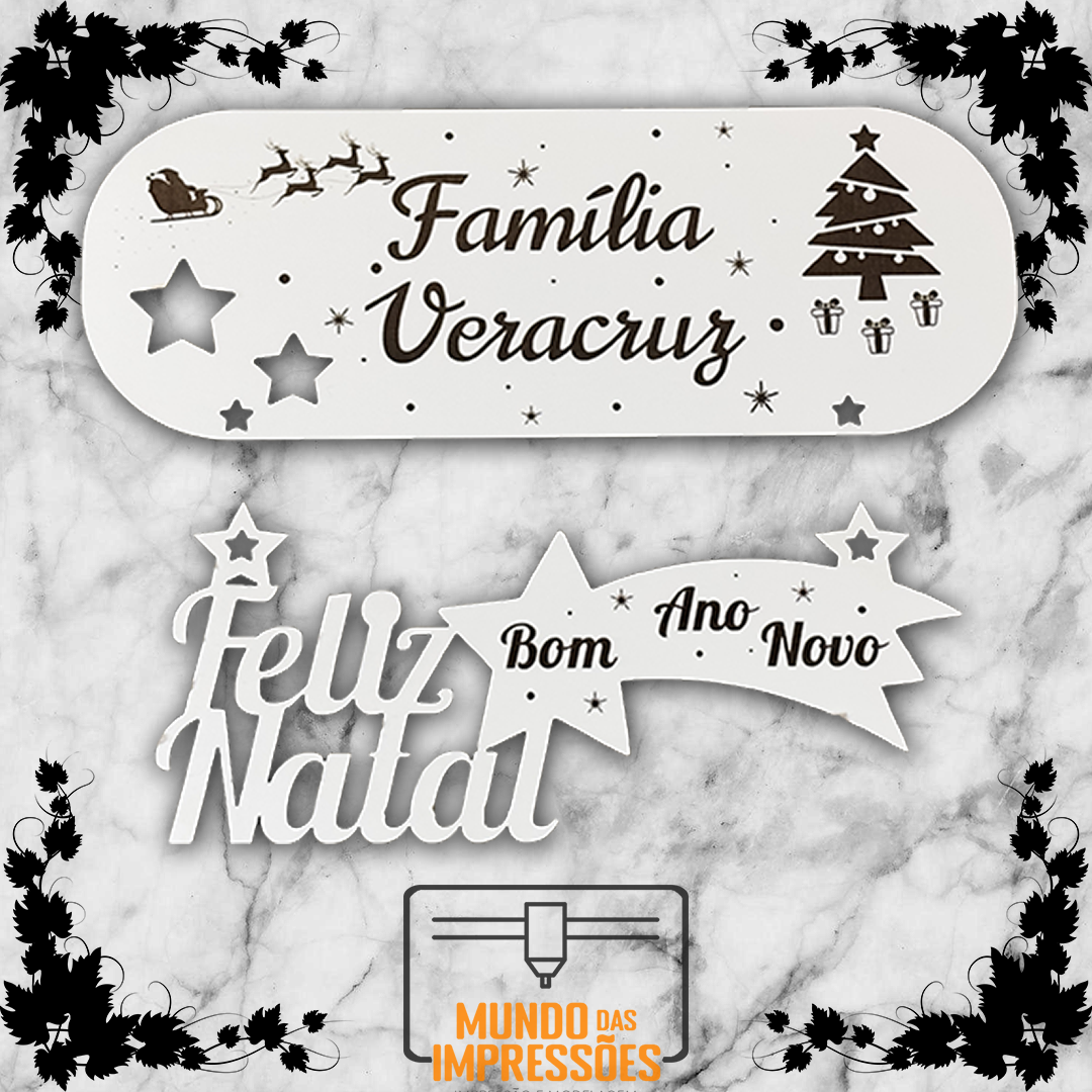 Placa de Natal Personalizada em Madeira - Família - Mundo das Impressões