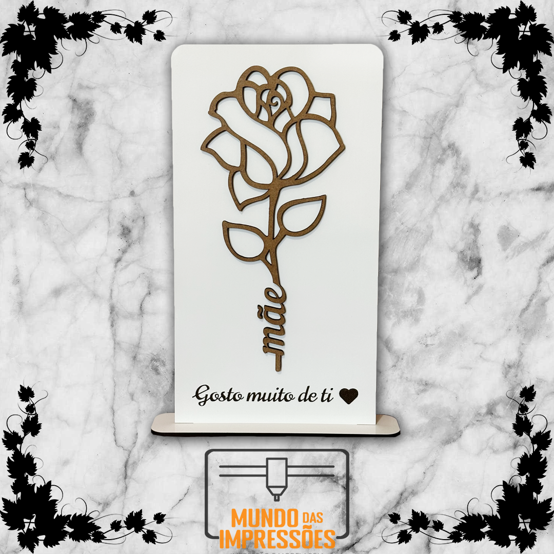 Placa Decorativa Personalizada em Madeira - Rosa com Mensagem para Mãe - Mundo das Impressões