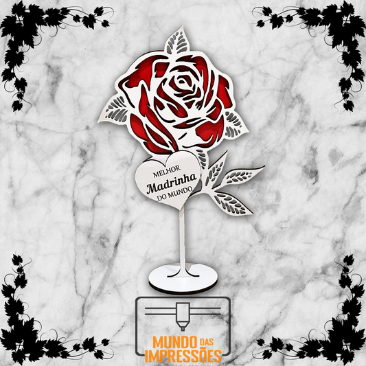 Lembrança Personalizada em Madeira - Rosa com Mensagem Especial - Mundo das Impressões