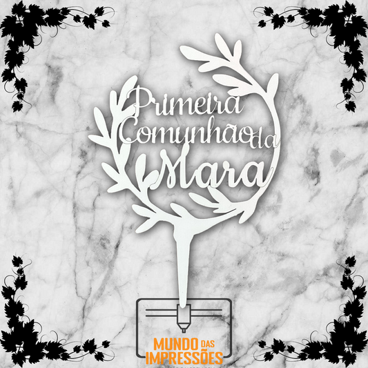 Topo de Bolo para Comunhão Personalizado em Madeira - Nome - Mundo das Impressões