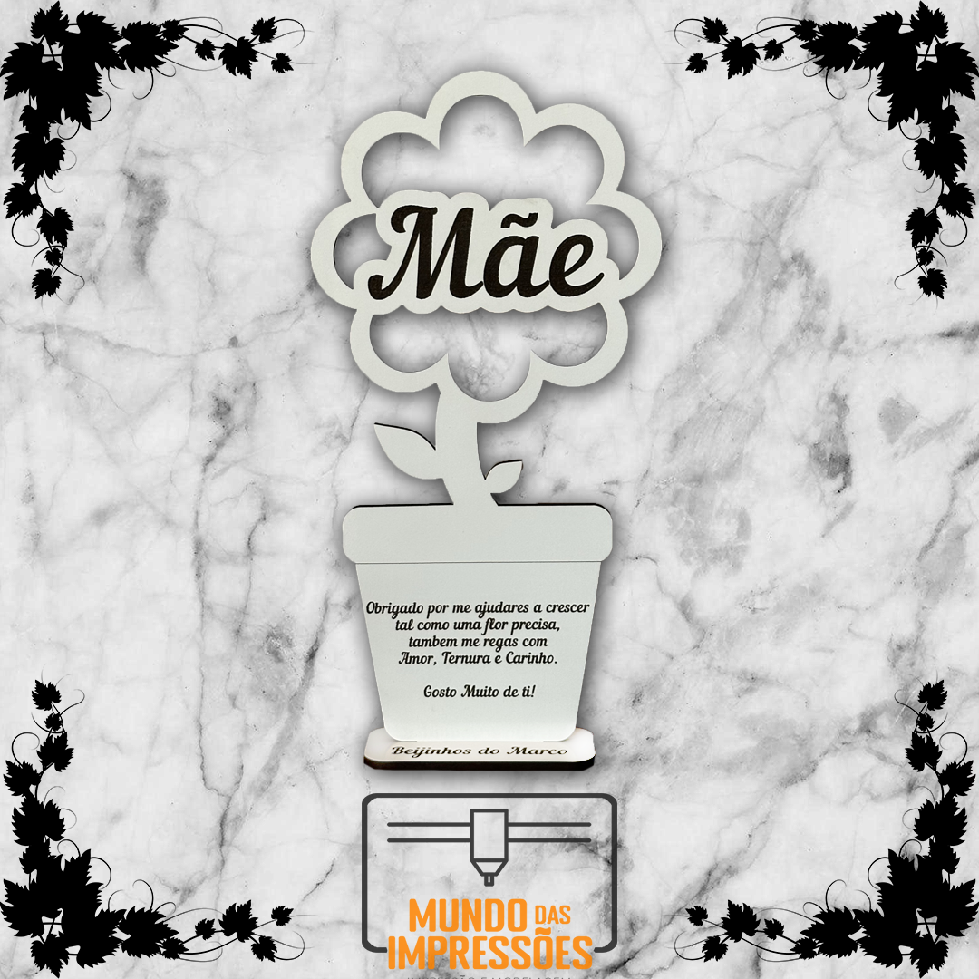 Lembrança para Mãe Personalizada em Madeira - Vaso de Flor com Mensagem de Agradecimento - Mundo das Impressões