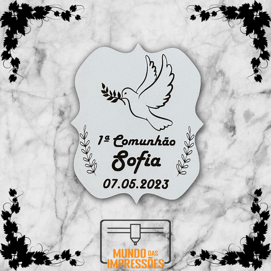 Lembrança de Comunhão Personalizada em Madeira - Pomba - Mundo das Impressões