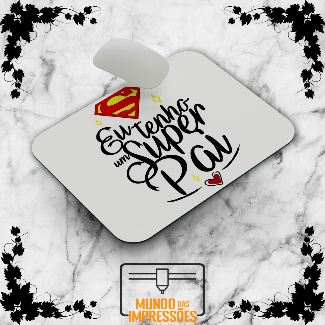 Tapete de rato branco com design Super Pai e símbolo Superman
