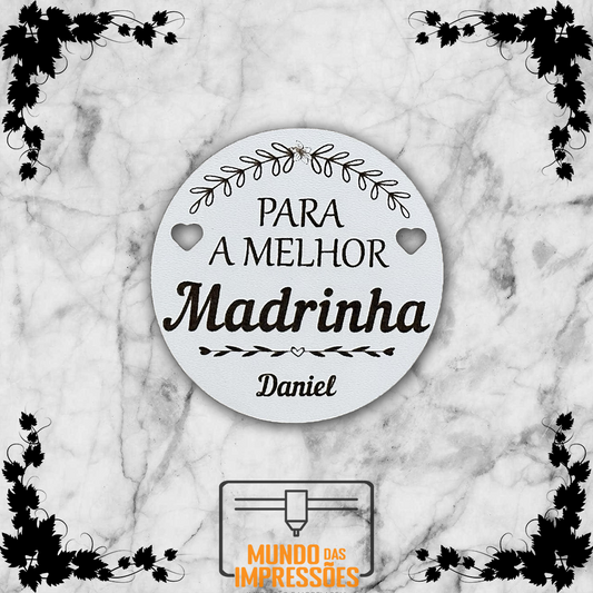 Lembrança para Madrinha/Padrinho Personalizada em Madeira - Redondo com Nome - Mundo das Impressões