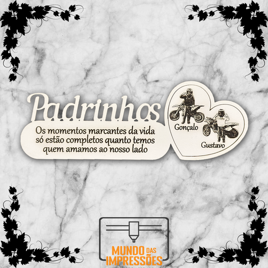 Lembrança para Padrinhos Personalizada em Madeira - Com Fotografia e Frase - Mundo das Impressões