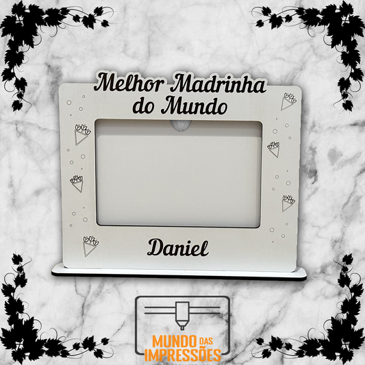 Moldura para Madrinha ou Padrinho Personalizada em Madeira - Tamanho 10x15 - Mundo das Impressões