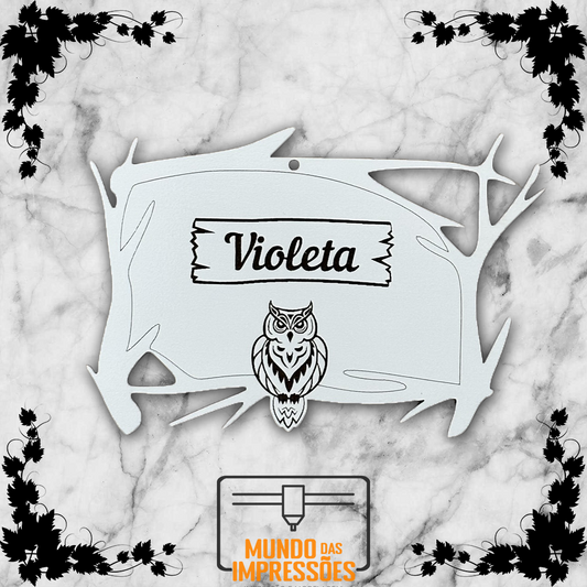 Placa de Identificação Animal Personalizada em Madeira - Coruja - Mundo das Impressões
