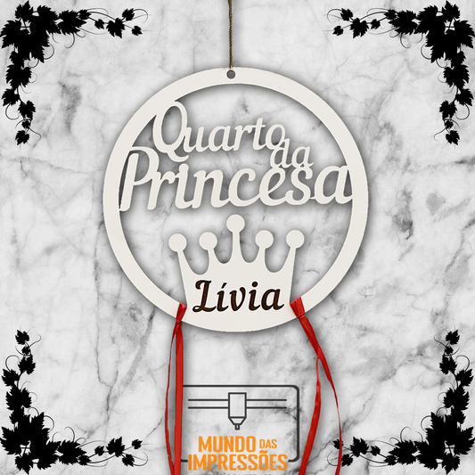 Placa de Quarto Personalizada em Madeira - 'Princesa' com Nome - Mundo das Impressões