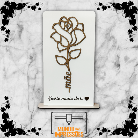Placa Decorativa Personalizada em Madeira - Rosa com Mensagem para Mãe - Mundo das Impressões