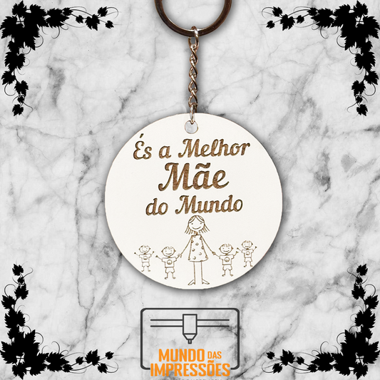 Lembrança para Mãe Personalizada em Madeira - Redondo com Figuras - Mundo das Impressões
