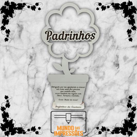 Lembrança para Padrinhos Personalizada em Madeira - Flor com Mensagem Agradecimento - Mundo das Impressões