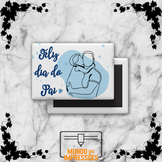Íman em cerâmica branco com ilustração de abraço pai e filho em azul